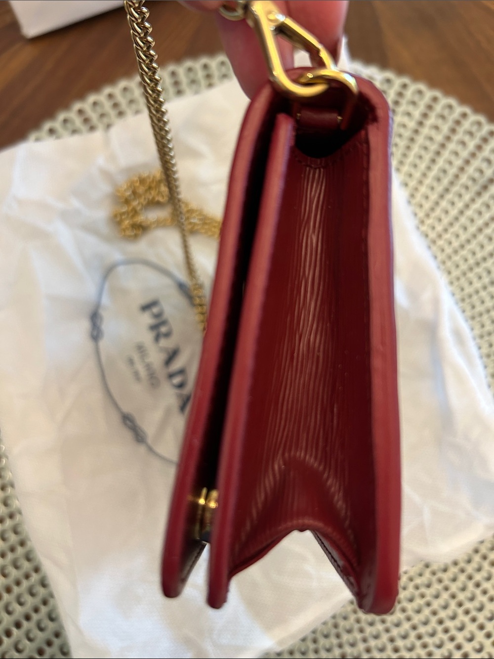 Prada Red Leather Chain Shoulder Bag - Picture 3 of 7